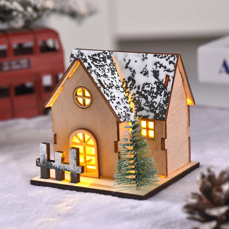 Christmas ornament decoration luminous chalet LED wooden small house Christmas tabletop ornament