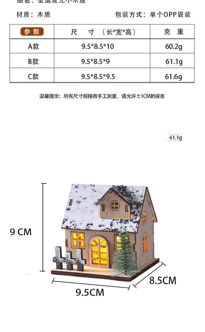 Christmas ornament decoration luminous chalet LED wooden small house Christmas tabletop ornament