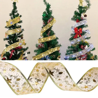 Christmas Decoration LED Ribbon Fairy Lights Christmas Tree Ornaments for Home 2025 DIY Bows Light String Navidad New Year