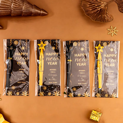 24Sets Happy New Year Gifts Include Star Pens Blessing Cards You're a Star Ballpoint Pen with Tie Opp Bag for Employee Coworkers
