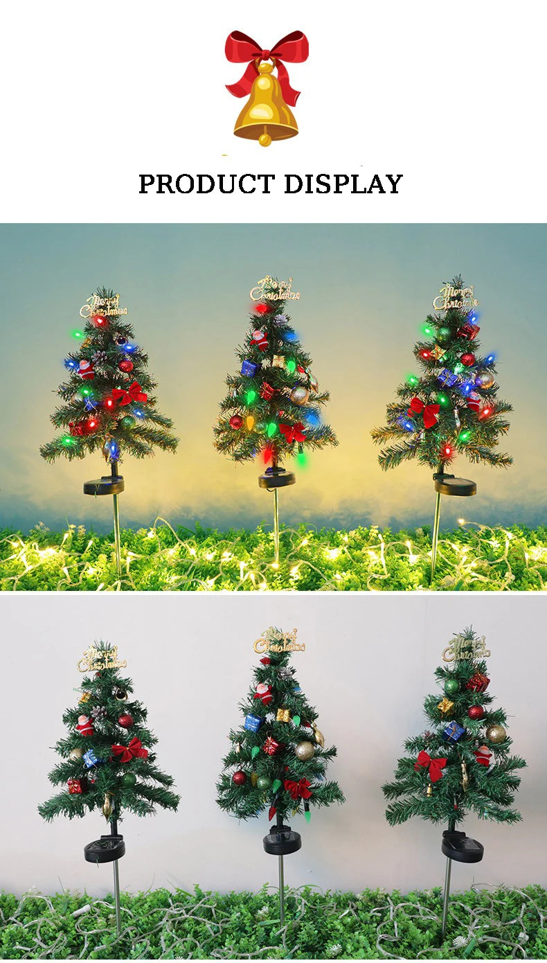 Christmas Tree LED Lights Solar Outdoor Decorative Lawn Garden Lamp Pathway Landscape Lighting for Holiday Festive Decor