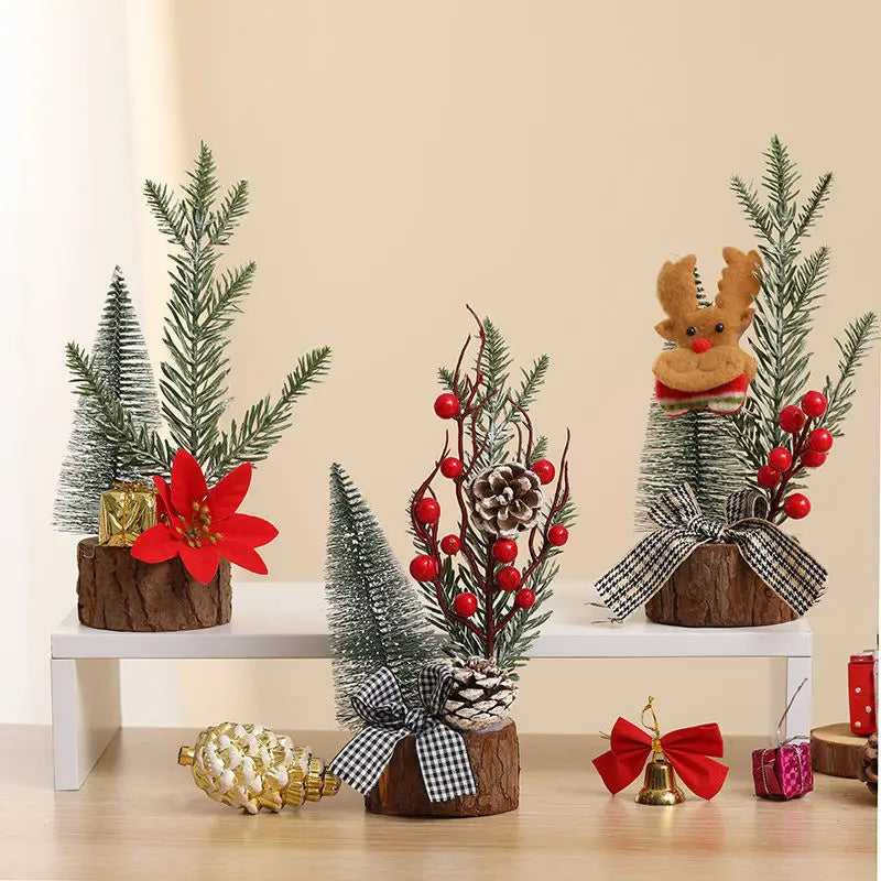 Christmas Decorations Small Artificial Christmas Trees Tabletop Ornaments 2026 Xmas New Year DIY Home Arrangements PE Decors