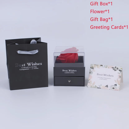 Women's Holiday Gifts Eternal Red Rose With Heart Necklace Flower Lipstick Gift For Mom Girlfriend Birthday From Daughter Sons