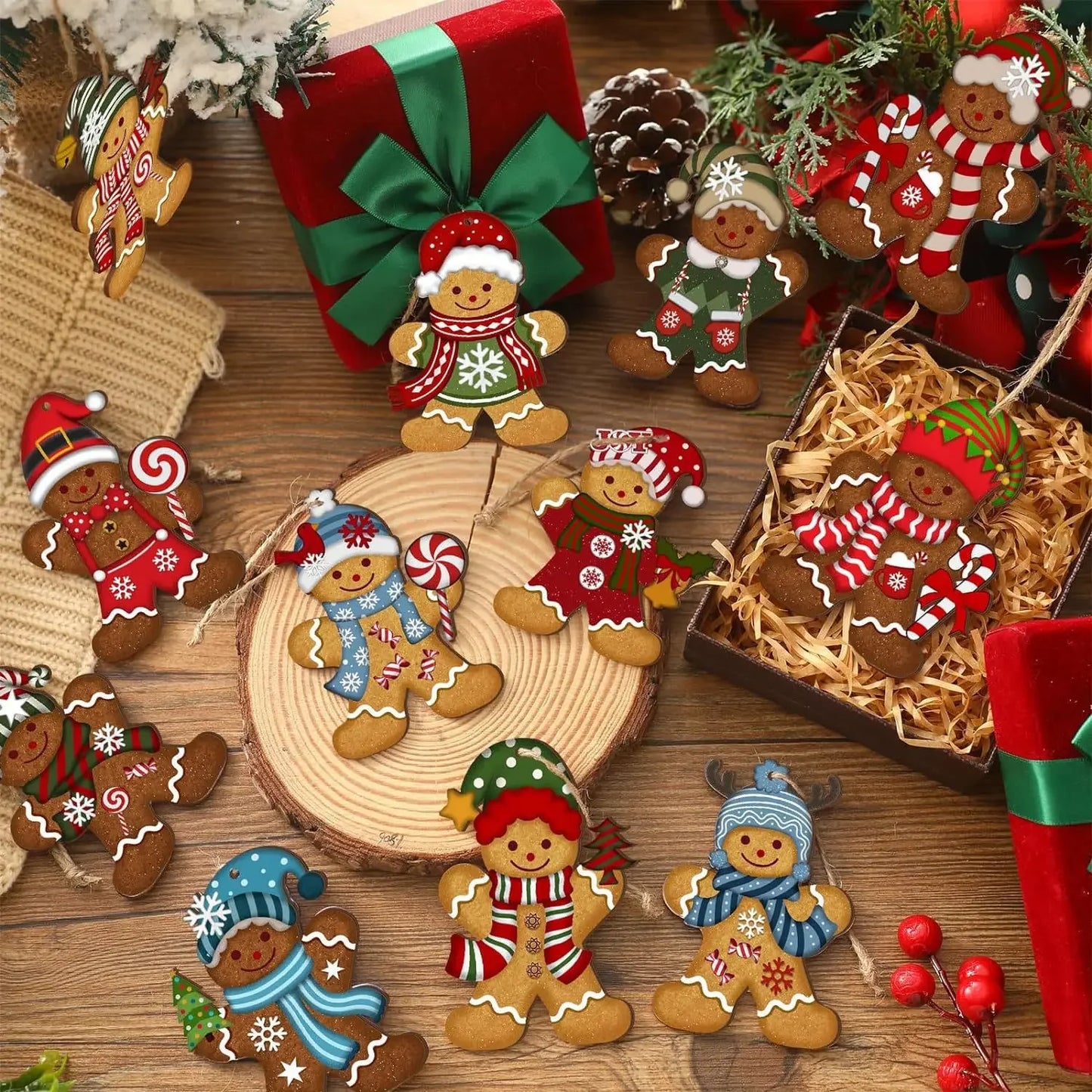 Cute Cartoon Gingerbread Man Ornaments Christmas Tree Wooden Hanging Decorations Pendants Xmas DIY Hangings Home Decor