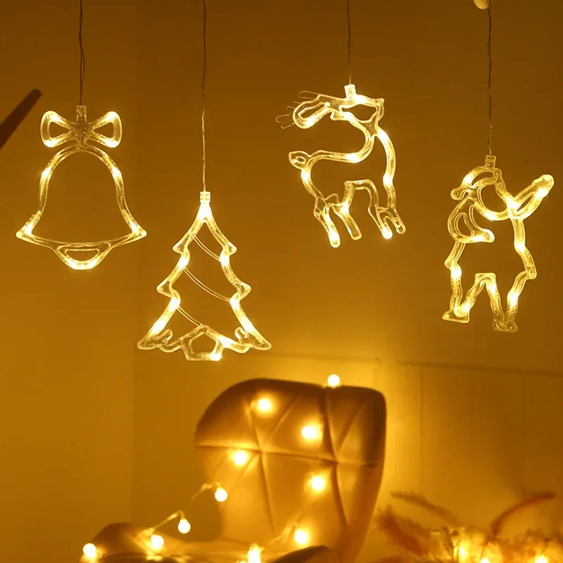 Christmas Ornaments Hanging LED Lights Bedroom Decoration Christmas Decorations Home Window Glass Decoration Warm