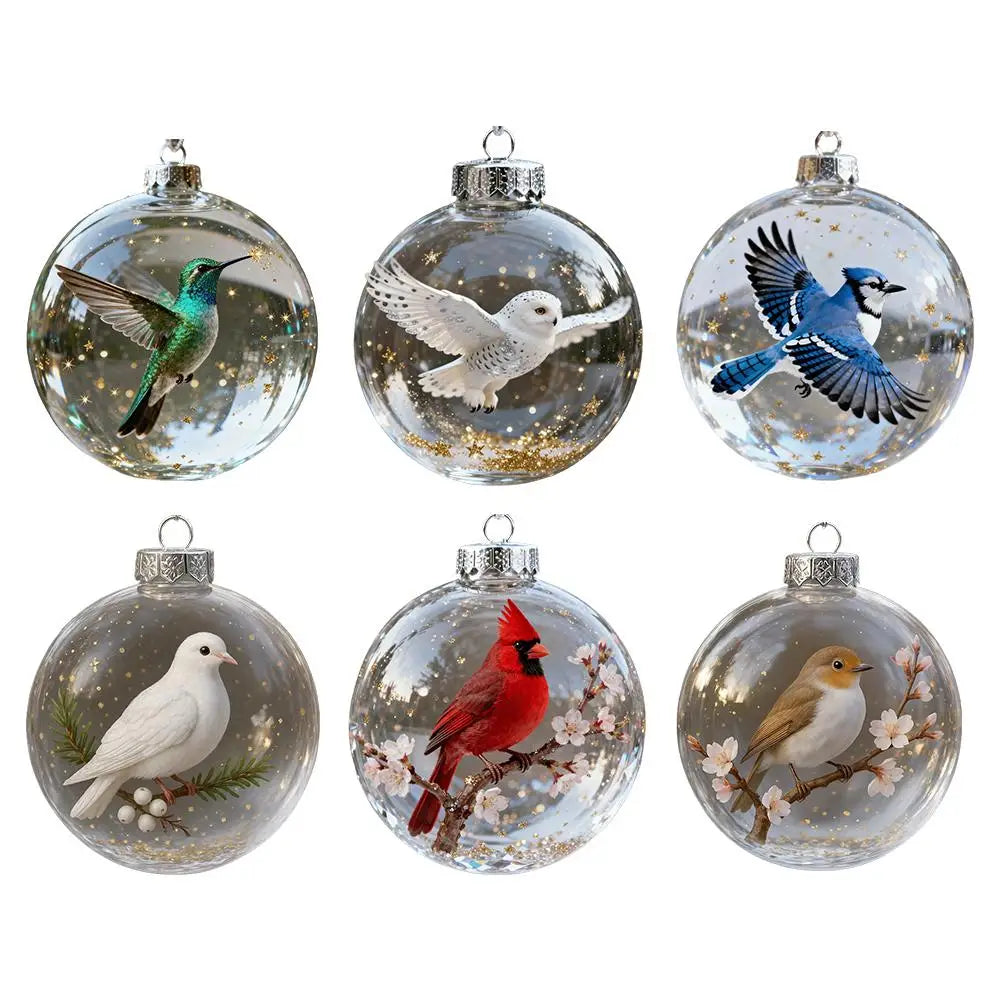 Christmas Clear Ball Ornaments Natures Birds Crystals Glass Set Hanging For Decor Set Xmas Tree Holiday Party Home Decoration