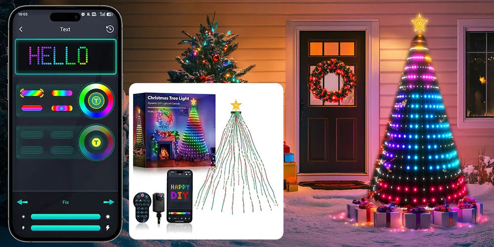 Christmas Tree Lights 20M Fairy String Lights w/ APP Control Music Sync 12 Modes IP65 Waterproof USB Powered for Xmas Home Decor