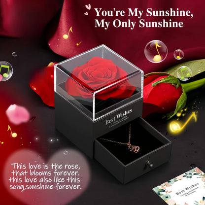 Women's Holiday Gifts Eternal Red Rose With Heart Necklace Flower Lipstick Gift For Mom Girlfriend Birthday From Daughter Sons