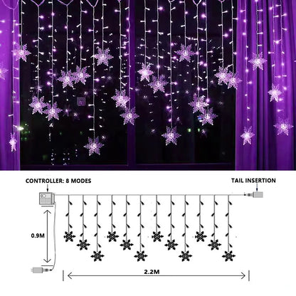 Christmas Snowflakes LED String Lights Flashing Fairy Curtain Lights  for Holiday Party Wedding Xmas Decoration Household Goods