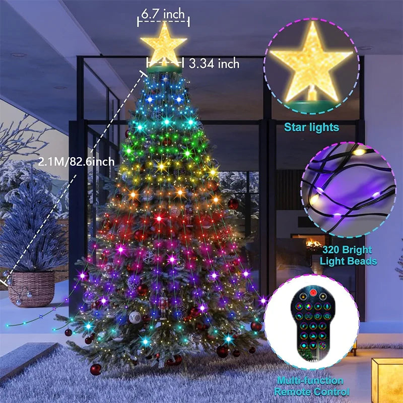 Christmas Decoration Lights 400 LED Christmas Tree Lights with Star Topper Indoor Outdoor String Lights for Yard Party Home