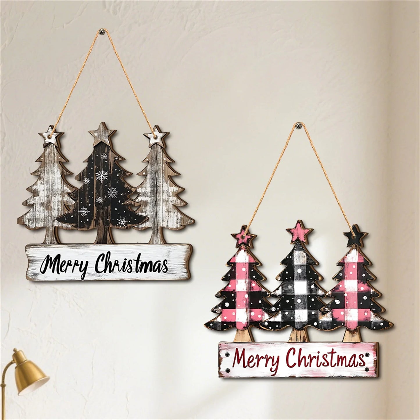 2D Christmas Three Trees Wooden Christmas Decoration Festival Atmosphere Decoration Hanging Pendant Holiday Gifts