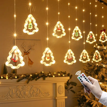 Christmas Lights String Star Santa Claus Curtain Light USB Plug Holiday Party Garland Lamp For Home Bedroom Window Decoration