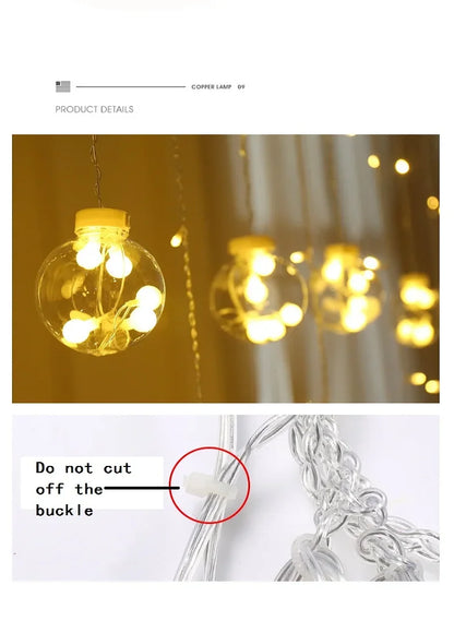 Christmas Decoration LED Lights Curtain Garland Wishing Ball Lamp Fairy String for Festoon Light Party New Year's Bedroom Living