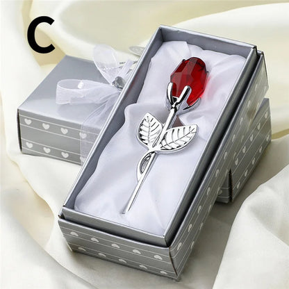 New Valentine's Day Lovers' Gift  X'mas Favors Souvenir Crystal Glass Rose Flower Figurines Craft Wedding Decoration Ornaments