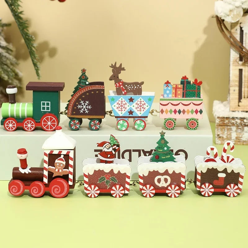 Christmas Tree Ornaments Wooden Train Christmas Decorations for Home Decor 2024 Navidad Noel Natal Gifts Happy New Year 2025