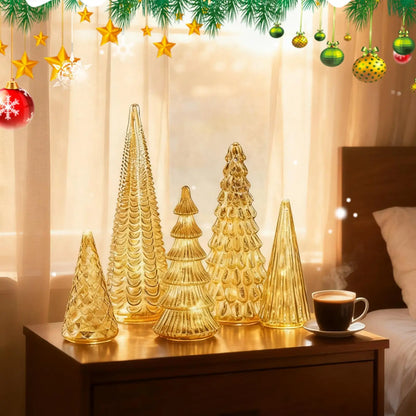 Christmas Trees with Lights 5 Pieces Acrylic LED Small Home Decor LED Light Up Christmas Tree for Outdoor Desk Table Fireplace
