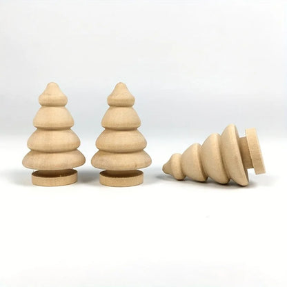 10PCS Wooden Christmas Trees, Creative Holiday Decor, DIY Hand-Painted Craft Kit for Kids, Wood Ornaments for Xmas Decorations