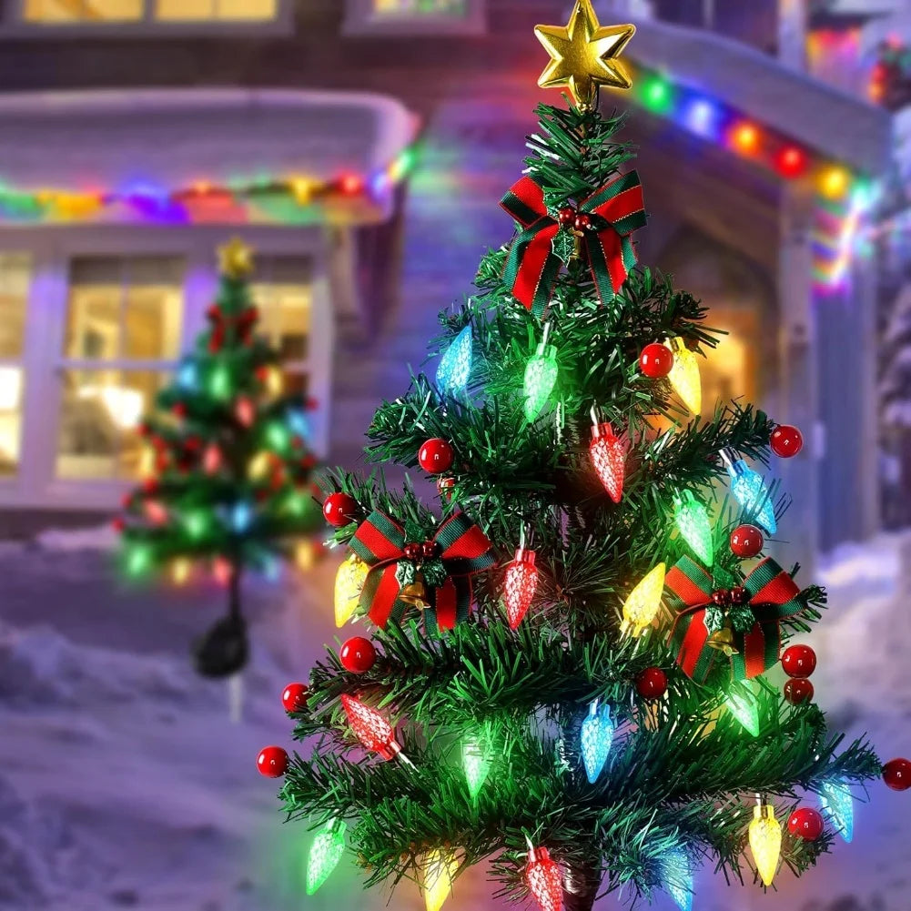 Solar  Outdoor Christmas Trees Christmas Decorations LED Red Fruit And Bow Garden Lawn Landscape Festive Christmas Decor