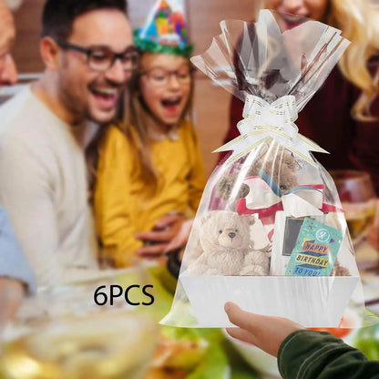 6x Baskets for Gifts Empty Gift Baskets Gift Wrapping Supplies 6 Bags and 6 Bows Include Paper Tray for Thanksgiving Snacks