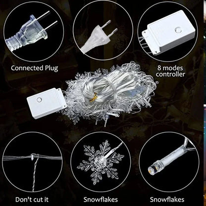 Christmas Snowflakes LED String Lights Flashing Fairy Curtain Lights  for Holiday Party Wedding Xmas Decoration Household Goods