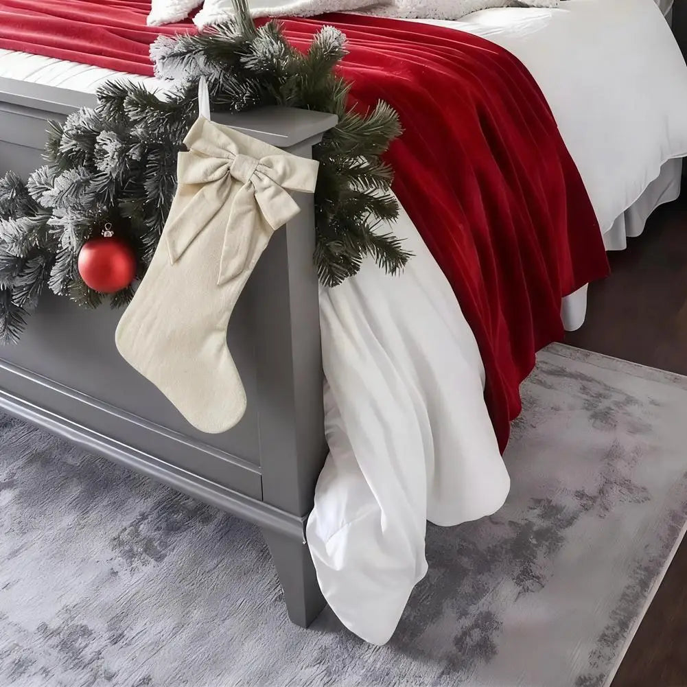 Christmas Decorations Bows Christmas Socks Candy Gift Bags Festive Christmas Atmosphere Home Hanging Ornaments