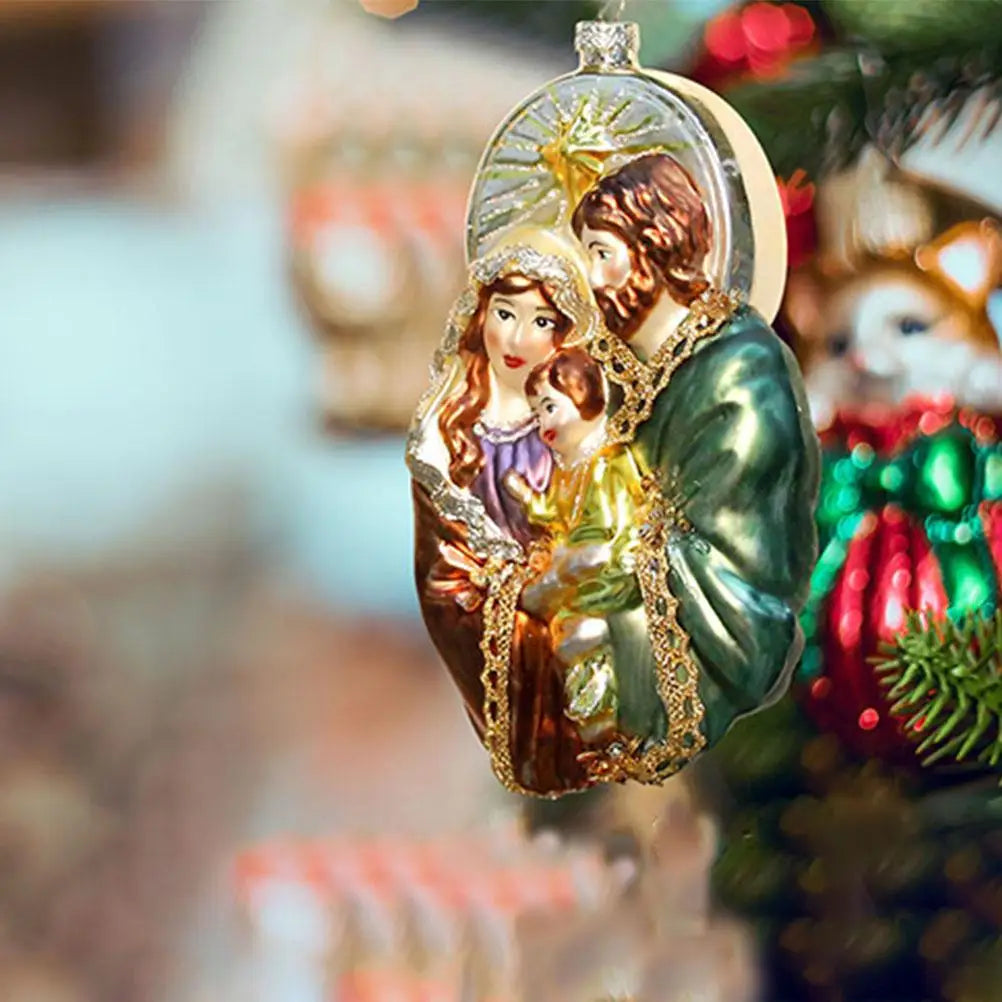 Christmas Ornaments Crafts Xmas Party Decorations Tree Hanging Gift Scene Layout Supplies Glass Holy Family Pendant Man