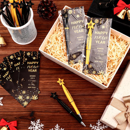 24Sets Happy New Year Gifts Include Star Pens Blessing Cards You're a Star Ballpoint Pen with Tie Opp Bag for Employee Coworkers