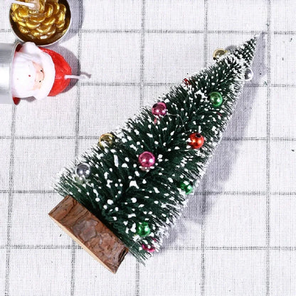 Christmas Tree Mini Tree with Wood Base Diy Crafts Home Table Top Decor Xmas Wooden Pendants for New Year Home Decoración