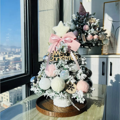 Christmas Tree DIY Set 35cm Xmas Tree with LED Lights Tabletop Ornament for Navidad Party Pine Flocked Snow Tree Decora Gift