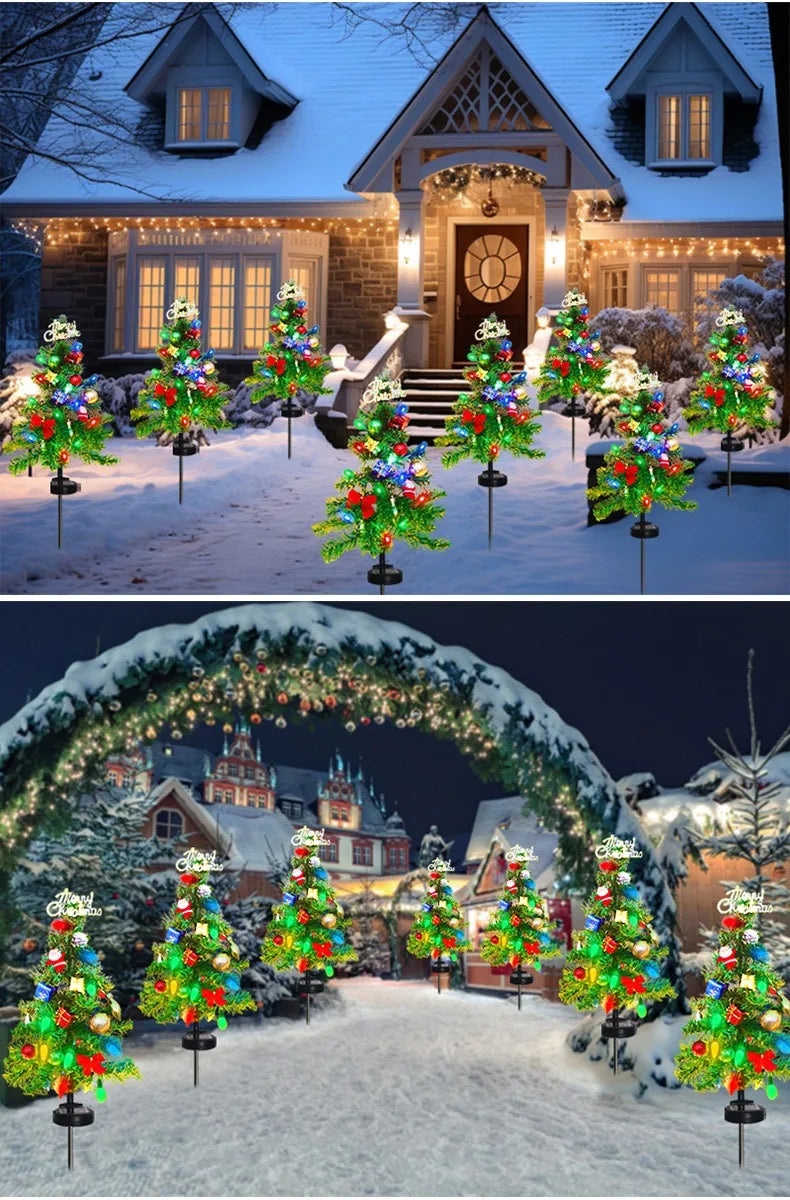 Christmas Tree LED Lights Solar Outdoor Decorative Lawn Garden Lamp Pathway Landscape Lighting for Holiday Festive Decor