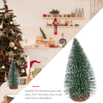 Mini Christmas Tree Decor with Snow Covered Pine DIY Ornaments Winter Snow Ornaments Trees for Xmas Party Home Party bar