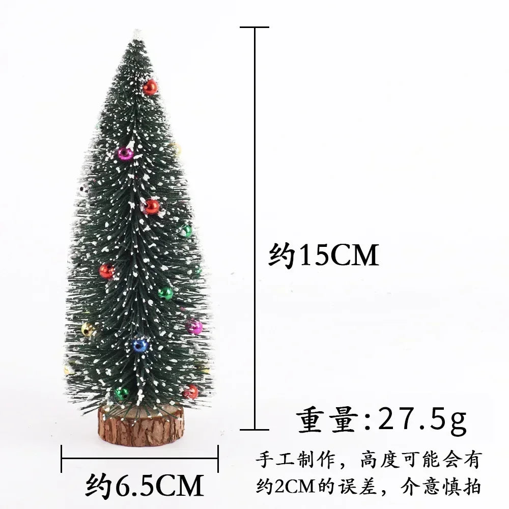 Christmas Tree Mini Tree with Wood Base Diy Crafts Home Table Top Decor Xmas Wooden Pendants for New Year Home Decoración