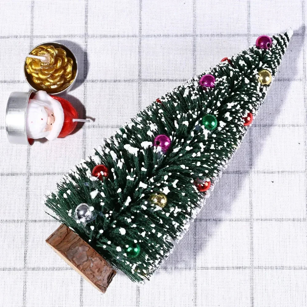 Christmas Tree Mini Tree with Wood Base Diy Crafts Home Table Top Decor Xmas Wooden Pendants for New Year Home Decoración