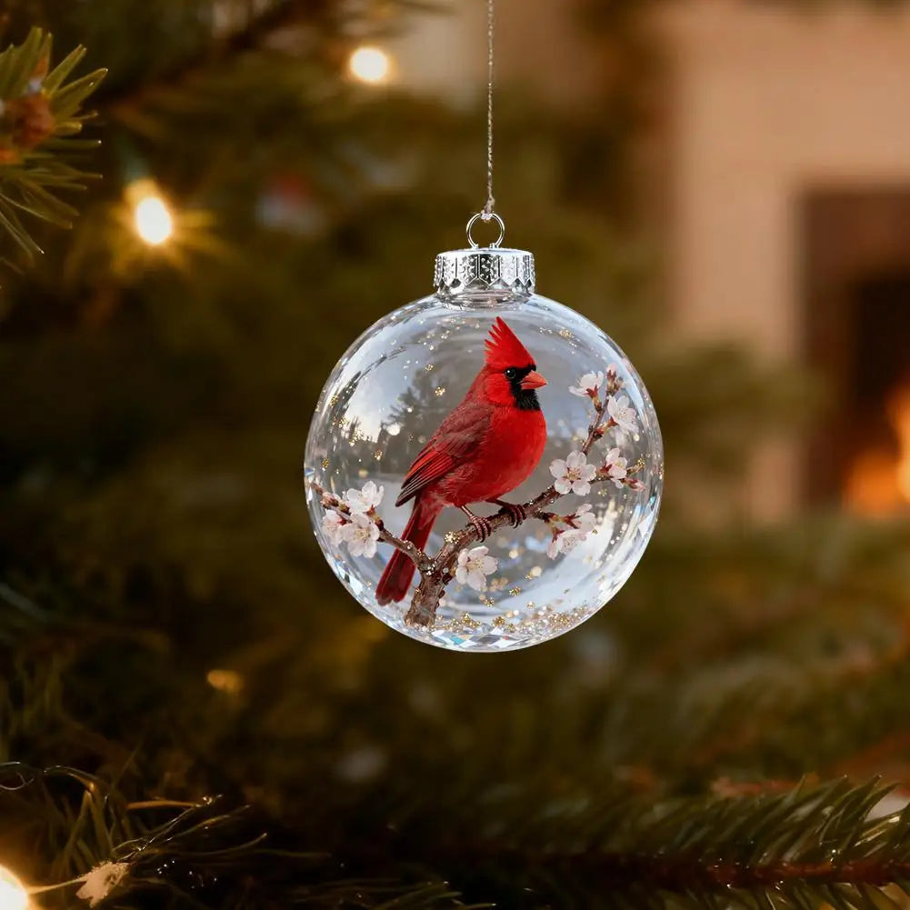 Christmas Clear Ball Ornaments Natures Birds Crystals Glass Set Hanging For Decor Set Xmas Tree Holiday Party Home Decoration