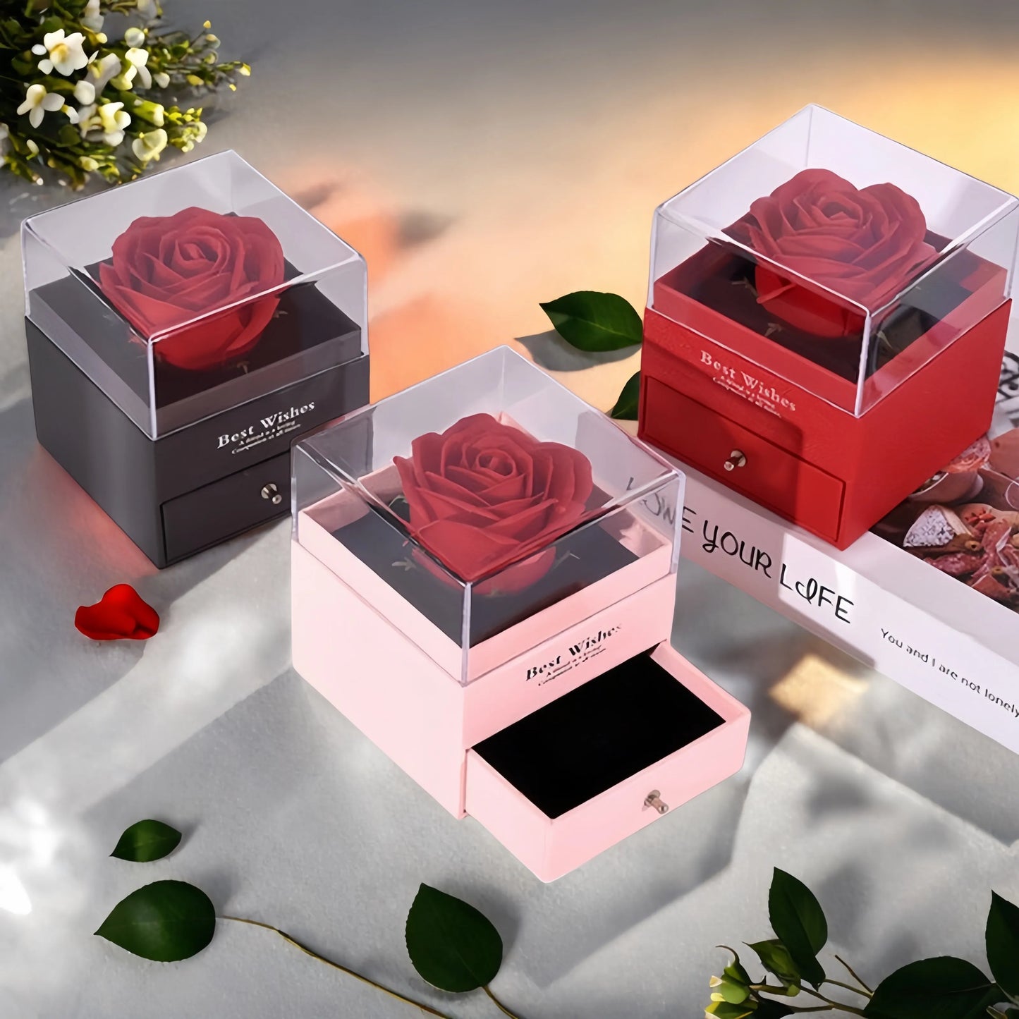 Women's Holiday Gifts Eternal Red Rose With Heart Necklace Flower Lipstick Gift For Mom Girlfriend Birthday From Daughter Sons