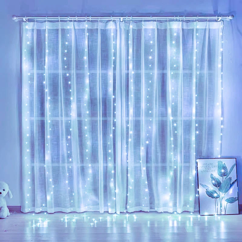 Christmas Lights Curtains for Windows Led Fairy New Year Lighting Room String Garland Usb Party Waterfalls Decorations Girls