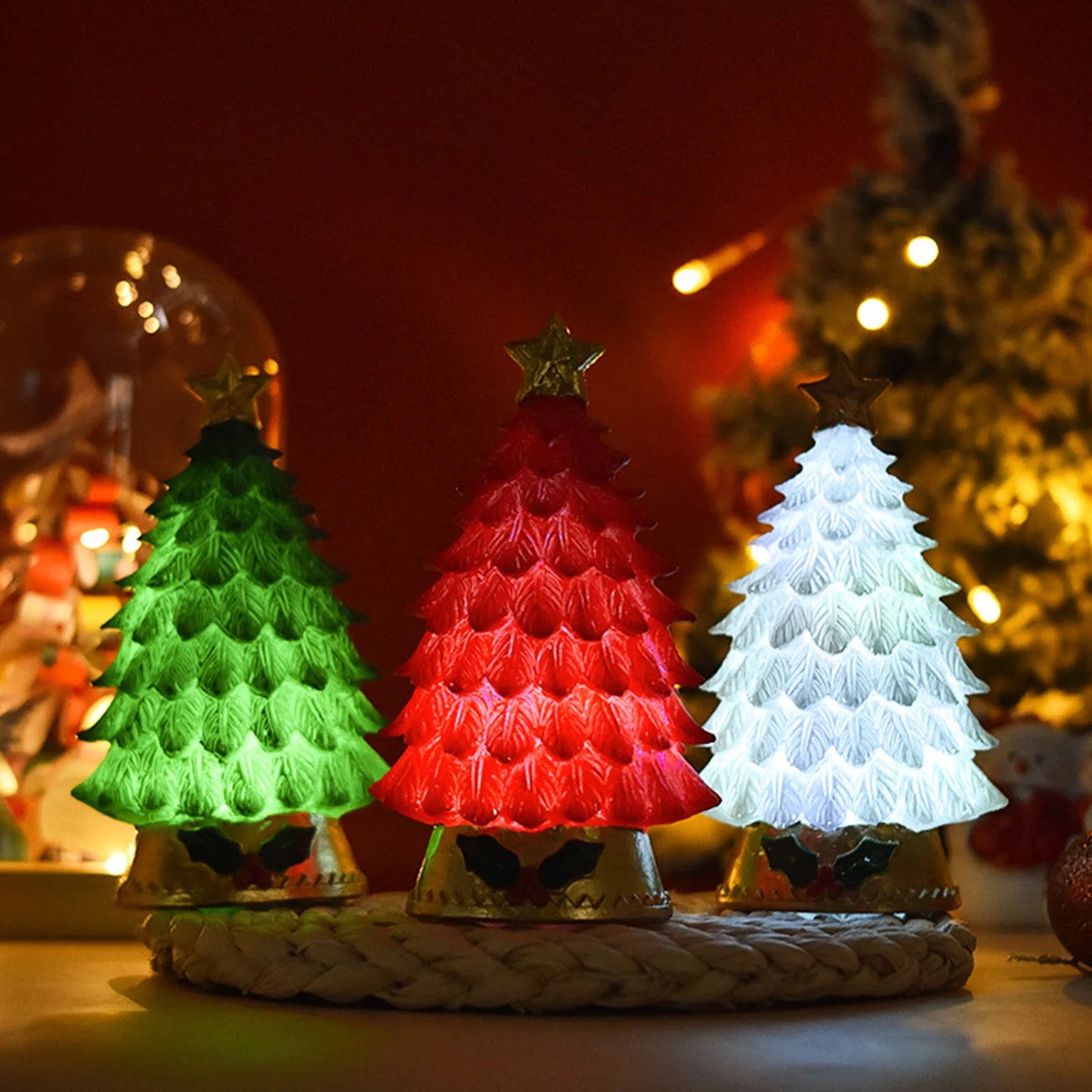 Christmas Decorations - Resin Christmas Tree Ornament Luminous Christmas Tree Ornaments LED Christmas Tree Sculptures