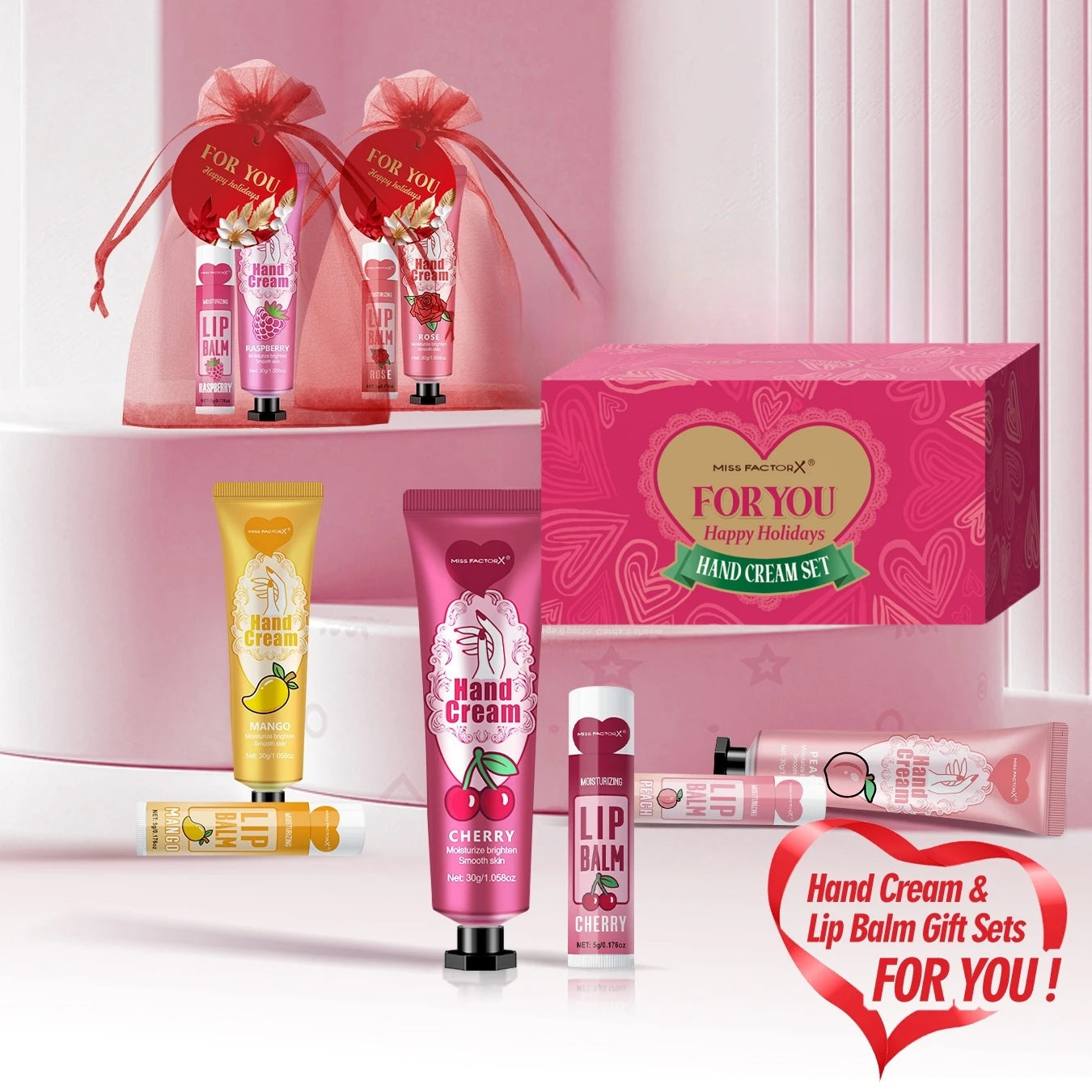 96pcs gift set hand cream and lip balm, with thank you card and organza bag, suitable for wedding, ladies party