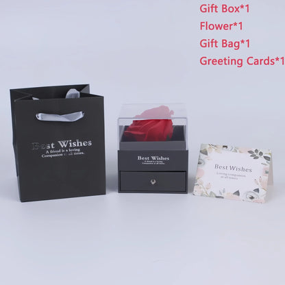 Women's Holiday Gifts Eternal Red Rose With Heart Necklace Flower Lipstick Gift For Mom Girlfriend Birthday From Daughter Sons