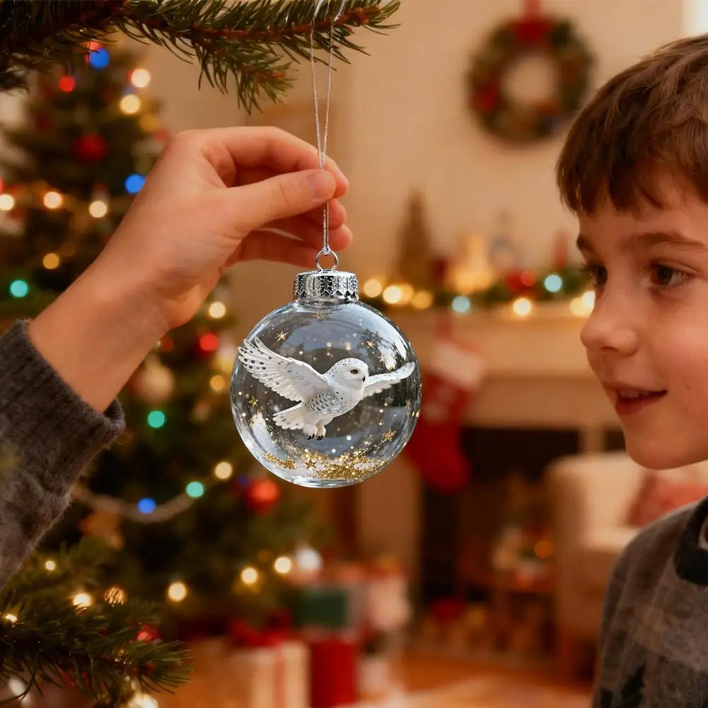 Christmas Clear Ball Ornaments Natures Birds Crystals Glass Set Hanging For Decor Set Xmas Tree Holiday Party Home Decoration