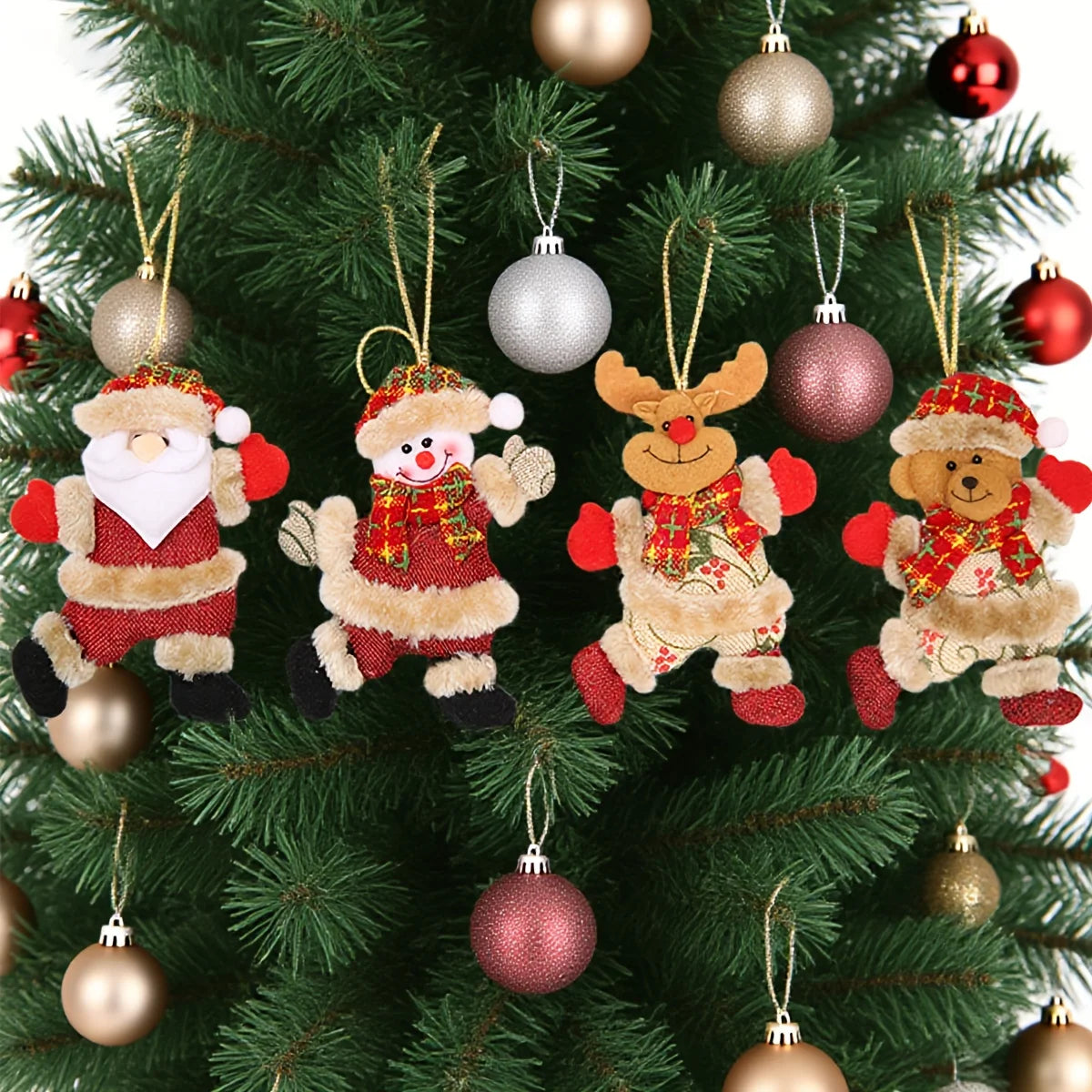 Festive 12pcs Christmas Ornaments Set - Santa, Snowman, Reindeer, Bear. Perfect for Holiday & Desk Decor.