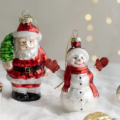 Santa Claus Christmas Glass Ornaments Christmas Theme New Year X-mas Tree Decoration Snowman Pendant Gift Christmas Hanging