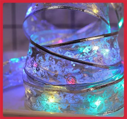 Christmas Decoration LED Ribbon Lights Christmas Tree Ornaments DIY Lace Bows String Light Navidad Home Decoration New Year 2025