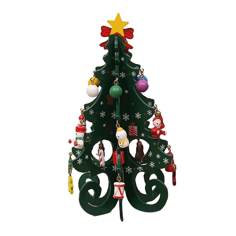 Christmas Tree Children's Handmade DIY Stereo Wooden Christmas Tree Scene Layout  Decorations Ornaments （Pendant randomly）