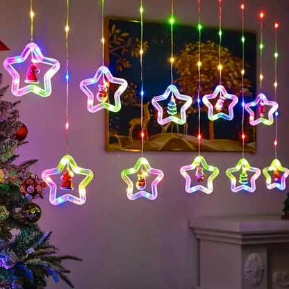 Christmas Led Decorative Lights Strip Star Curtain Lights Christmas Tree Lights String Festival Atmosphere Lights For Room Garde