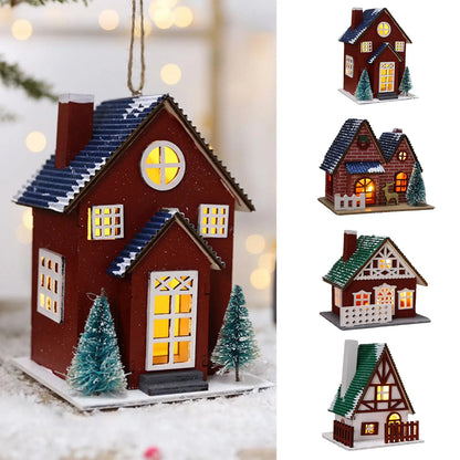 Christmas Wooden House Ornaments Christmas Tree Hanging Ornaments Christmas Party Decoration Holiday Gift Wooden Crafts