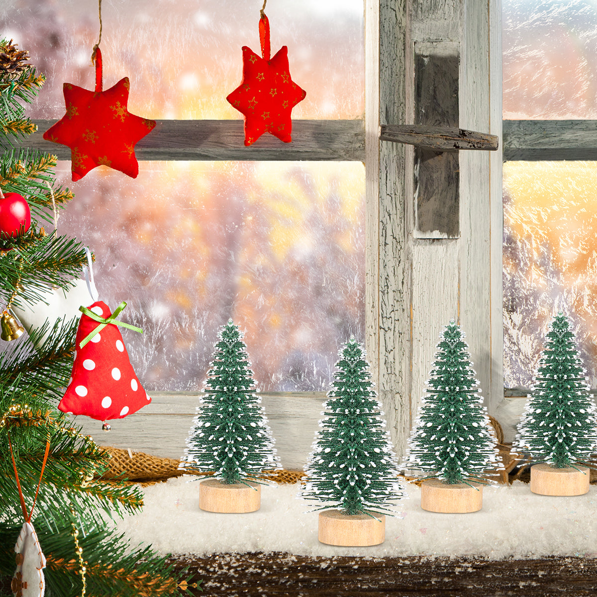 Christmas Tree Ornaments Decorations Mini Hoiday Trees Crafts Snow Frost Bamboo Artificial Indoor Fake Pine Holiday